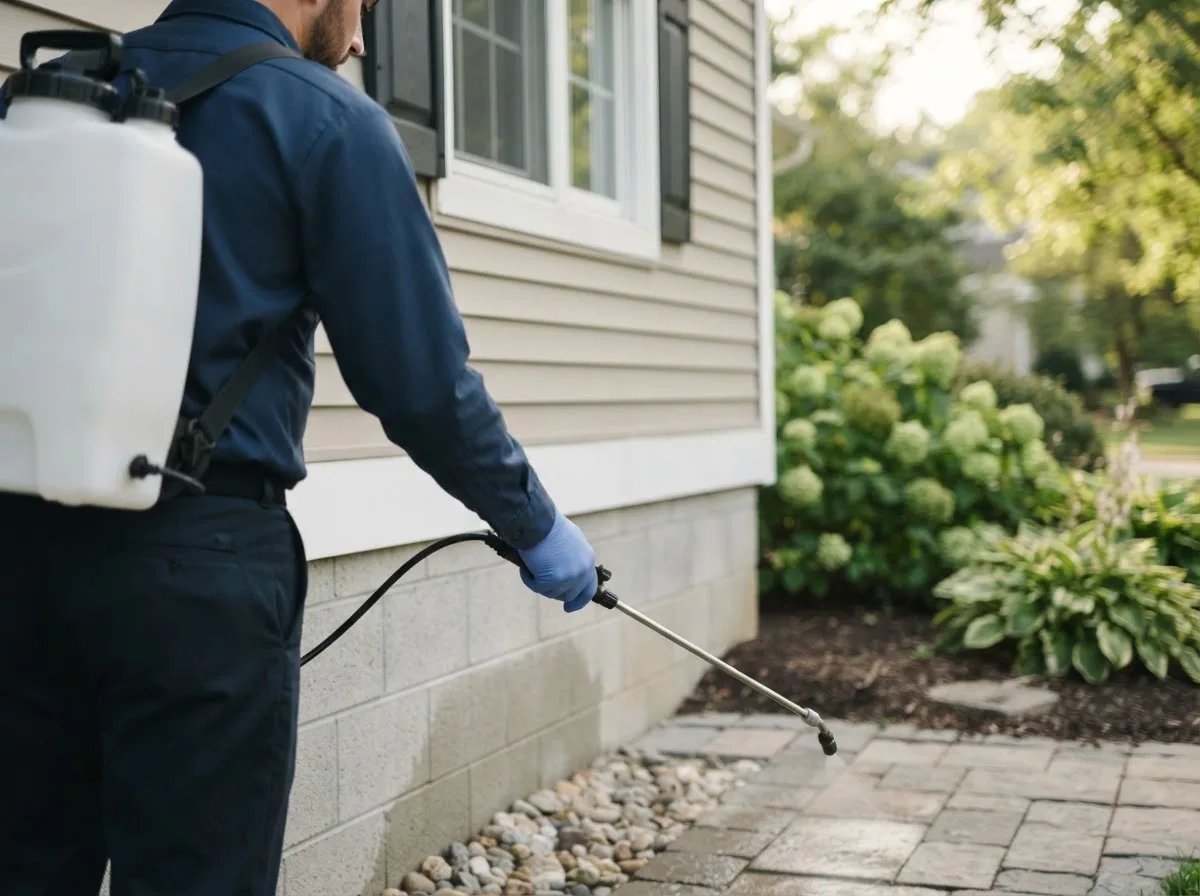 Pest control technician inspecting a home in Omaha, GA